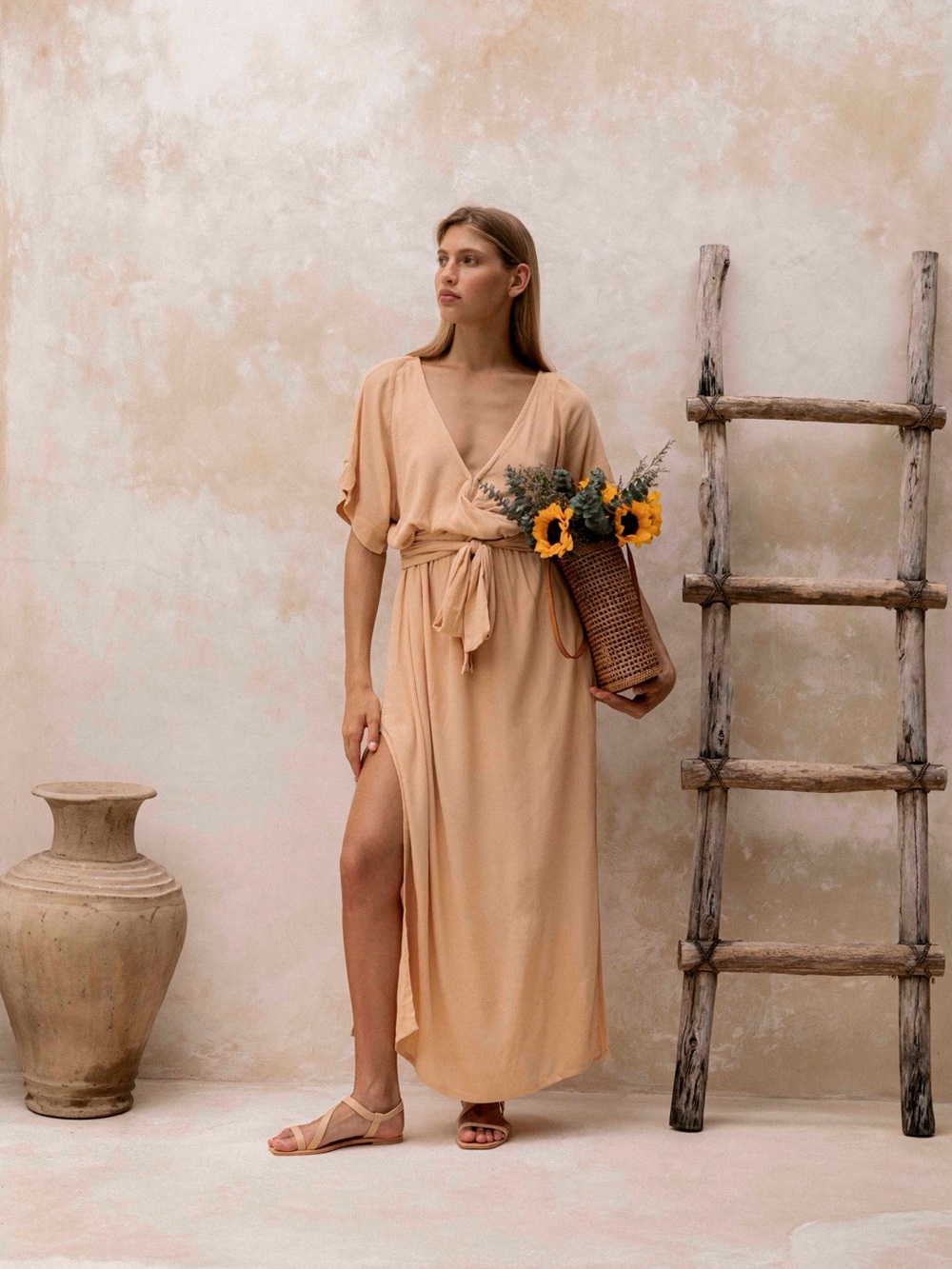 Hazel & Folk Size M/L Melody Maxi Dress Golden Wheat Peach Pink